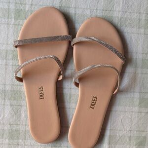 TKEES Infinity Gemma Sandals in Beige with Metallic Straps